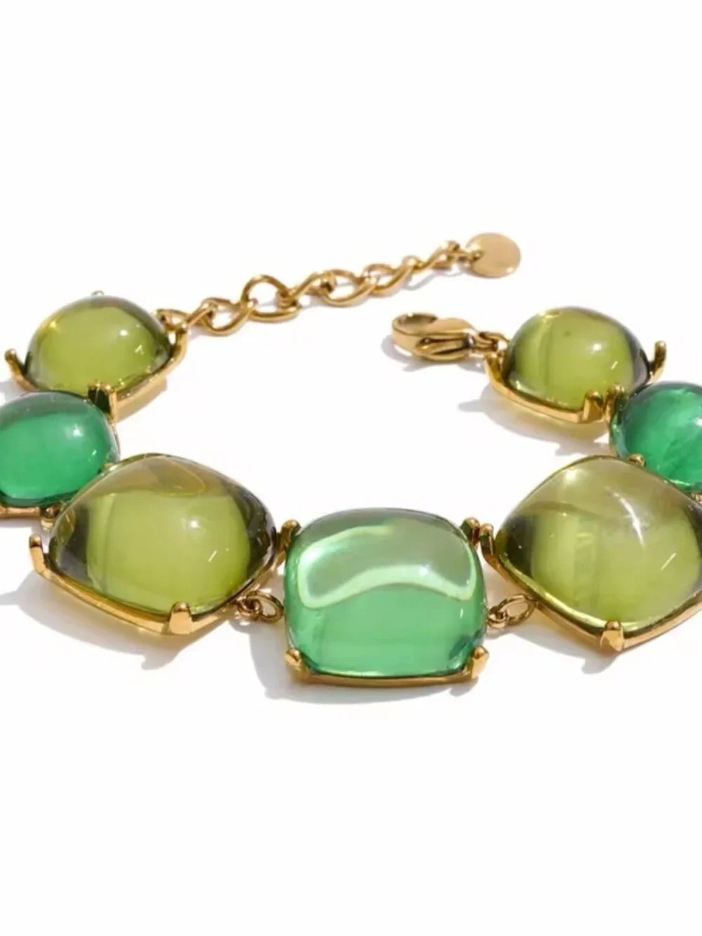 Green and Yellow Acrylic Resin Square Chain Necklace Bracelet Earrings Set